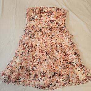 White House Black Market White Red Floral Strapless Dress Ruffle Skirt Size 12